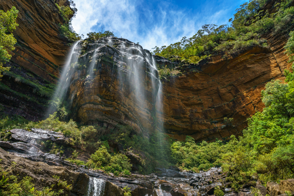 Blue mountains waterfall beautiful scene